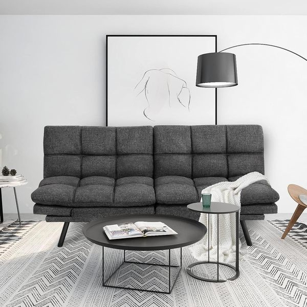 Futon -Sofa Bett, moderne Cabrio Sleeper Couch Daybed mit verstellbaren Armlehnen für Studio, Wohnung, Büro, kleiner Raum, kompaktes Wohnzimmer, dunkelgrau