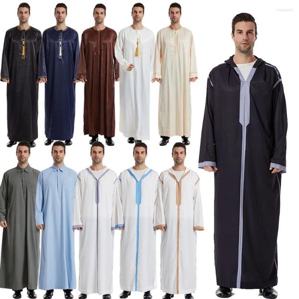 Roupas étnicas Dubai do Oriente Médio Dubai Abaya Homens Muslim Jubba THOBE Vestido Eid Ramadan Turquia Robe Árabe Kaftan Islâmico Caftan Abayas