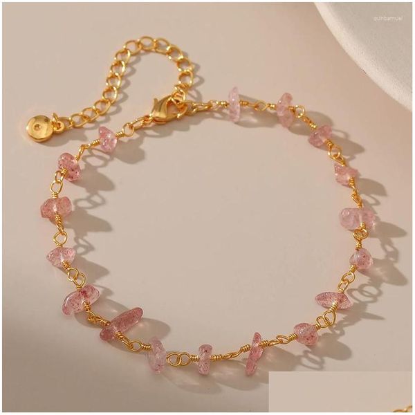 Braccialetti collegamenti a catena irregaro bracciale dolce cristallo rosa chiaro per adolescenti ragazze 18k oro oro piegato di dimensioni regolabili in stile ebreo ebreo dhnz3