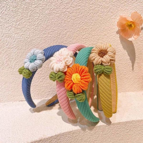 Haarzubehör Wolle Häkeln Kopfbedecke Mädchen Haarband Ornament Blumen Stirnband Kinder Hoop Kinder Winter Kopfschmuck