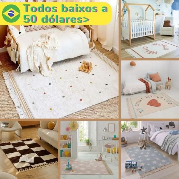 Tapetes fofos brancos para a sala de estar com borlas retangular Plexh berçador tapetes para crianças Quarto macio ao lado de tapetes para KI 231222