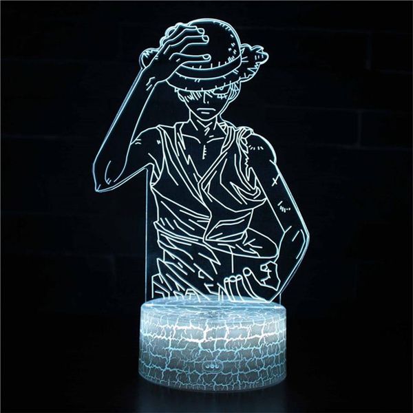 Luz noturna para crianças One Piece Monkey D Luffy 3d Night Light Borpoise Lâmpada de cabeceira 7 Cores Alterando o Halloween Birthday Gift F274i