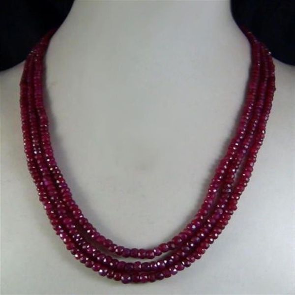 Fashion 2x4mm Natural Ruby Faceted Perline Collana 3 Strand190c