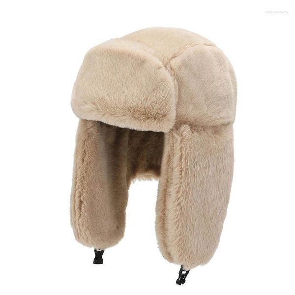 Beretti Cappelli bomber cappello russo caldo inverno con lembo auricolare spesso morbido tappo auricolare peluche berretto di pelliccia a vento da esterno Ushanka