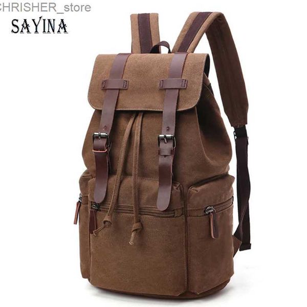 Bolsas ao ar livre Vintage Canvas Backpacks Men New Travel caminhadas Backpack Backpack de grande capacidade Retro Women School Laptop Bag Daypackl231222