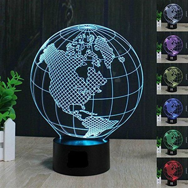 Earth America Globe 3D Ilusão LED Night Light 7 Color Desk Table Lamp Grenhos para Kids309V