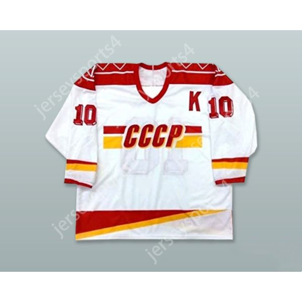 Custom Pavel Bure 10 USSR CCCP Белый хоккейный майка Новый верхний сшитый S-M-L-XL-XXL-3XL-4XL-5XL-6XL