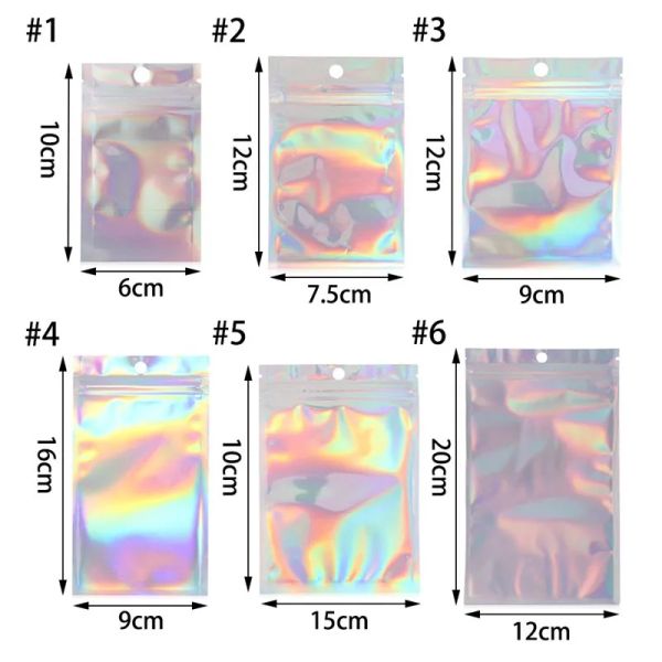 Toptan zip torbaları alüminyum folyo hologram gıda mylar kese küçük su geçirmez fermuar yeniden yapılandırılabilir torbalar plastik kendi mühür çanta ll