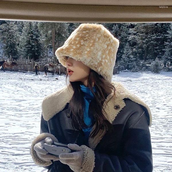 Boinas de leopardo pontilhado de lã de lã quente chapéu chapéu de inverno feminino