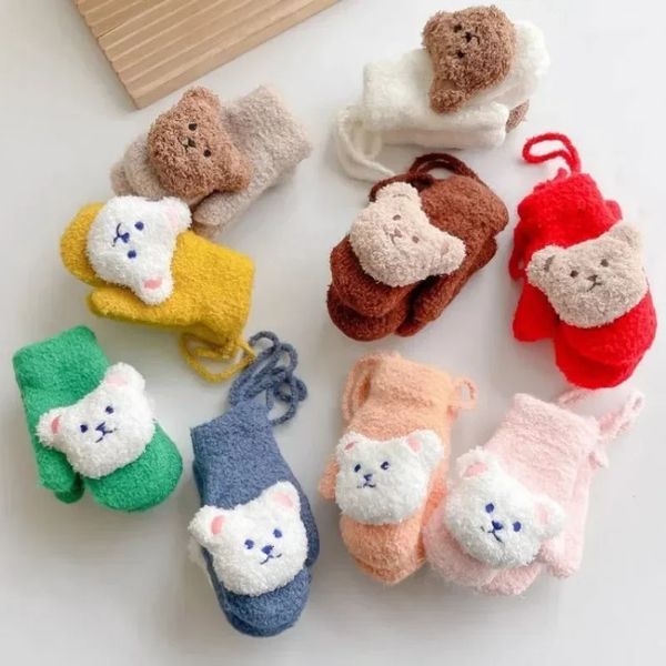 Baby Mittens nascida moda Kawaii Cartoon Doll Bear Glove para criança menino menina adorável etono inverno quente babacas 231221