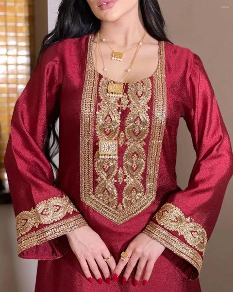 Abbigliamento etnico 2023 abito di paillettes dorato sciolto abito musulmano abito musulmano arabico dubai abayas per donne jalabiya islam kaftan musulman