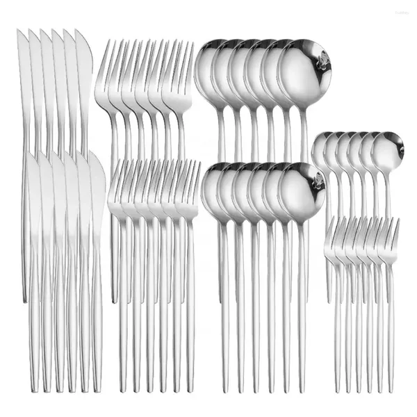 Conjunto de utensílios de jantar conjunto de talheres de aço inoxidável prateado 48pcs Facas Facas Spuons de cozinha completa talheres de talheres completos de talheres atacado