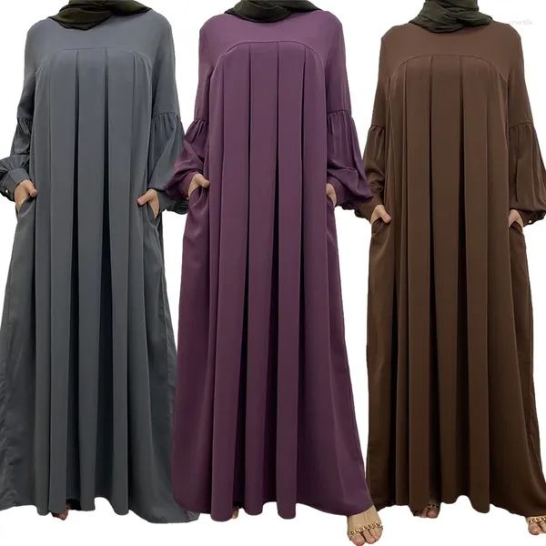 Roupas étnicas, mulher muçulmana abaya vestido sólido cor solta vestidos longos roupas femininas árabes dubai saudi morrocan caftan com bolso