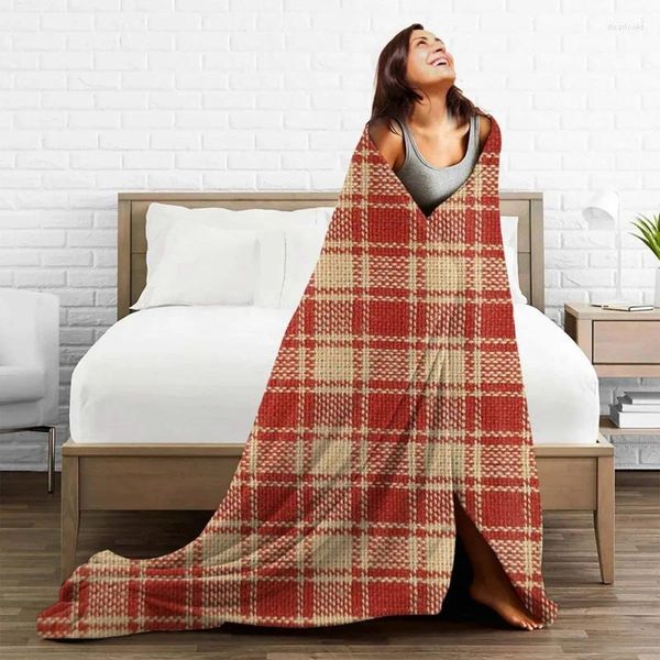 Decken rote und natürliche Plaid Decke Flanell Flanell Retro Multifunktion Ultraloft Wurf für Bett im Freien Teppichstück