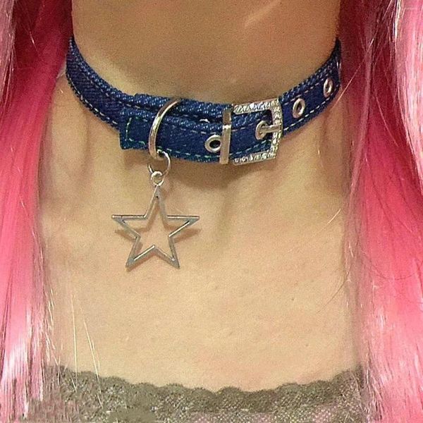 Choker Star Mädchen Y2K Anhänger Denim Halskette für Frauen koreanische Mode Harajuku Hip Punk Schnalle Hals 2024 Schmuckzubehör