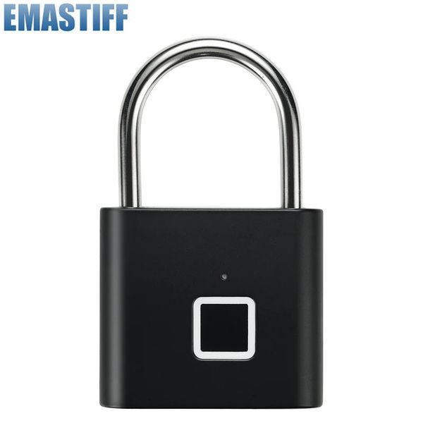 Siyah Gümüş Anahtarsız USB Şarj Edilebilir Kapı Kilit Parmak İzi Akıllı Asma Kilit Hızlı Kilit Açma Çinko Alaşım Metal Kendi Kendini Geliştiren Cip 231221