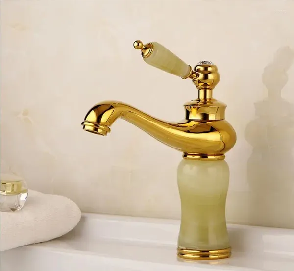 Torneiras de pia do banheiro Moda Vidric e Cold Brass Gold acabado Jade Body Body Basin Mixer Water Tap Tap