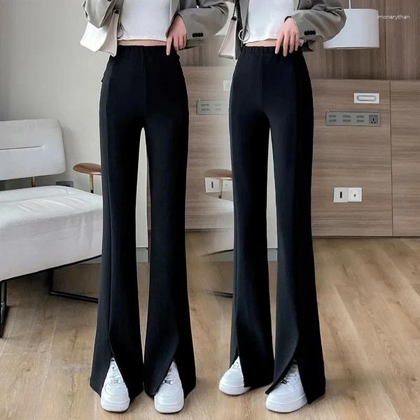 Pantaloni femminili pantaloni svasati in alto in vita alta fessura laterale dritta femmina casual solido ufficio lady cargo pantaloni estate 2023