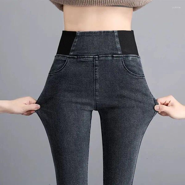 Calça feminina jeans de tamanho grande mulheres magras altas cintura vintage leggings lápis esticar calça de moletom de moletom azul y2k roupas