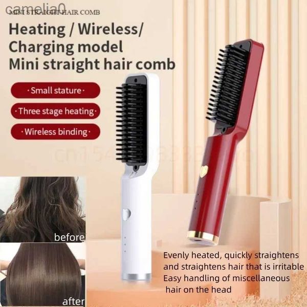 Saç Taşıyıcıları Düzenler Saç düzleştirici elektrikli usb fırçası sıcak tarak demir yeni mini düz saç tarağı çok işlevli taşınabilir şarj ikili usel231222