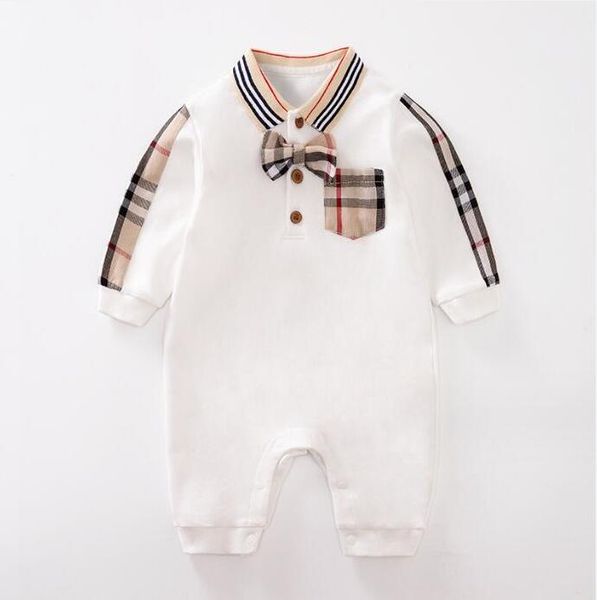 Spring Autumn Baby Boys Rompers Plaid Rompers adorabili tute a maniche lunghe con Bowknot Toddler Torn-Down Collar Holdsies Abbigliamento per bambini