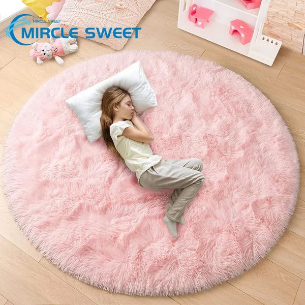 Pink Round Teppich Flauschige weiche Teppiche für Kinder Mädchen Zimmer Prinzessin Schloss Plüsch