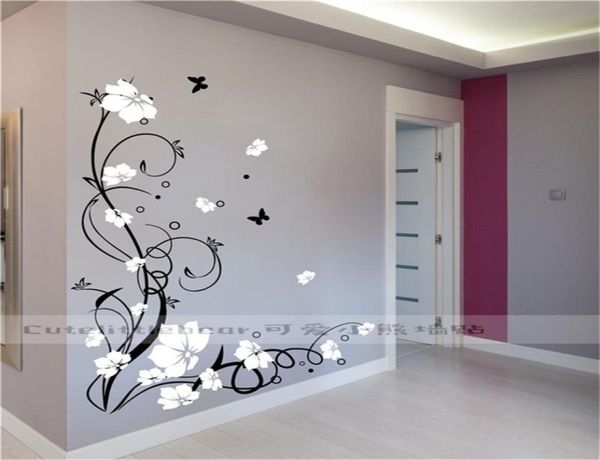 Grandes adesivos de parede removíveis de vinil de videira de borboleta decalques de parede de parede decalques mural para a sala de estar decoração de casa tx109 2102455163