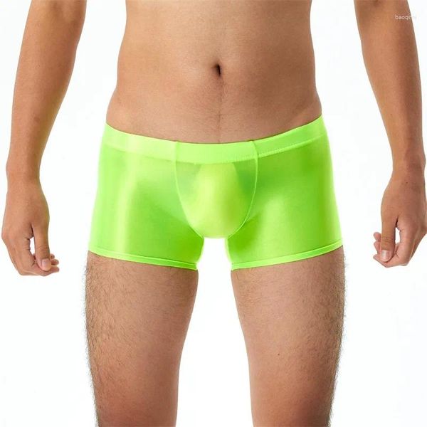 Underpants glatte Silky Boxer Shorts Männer sexy Nylon Unterwäsche durchscheinend Öl glänzender Bulge Beutel SPIET GUID MAN GLAUSY DENSY DENSY