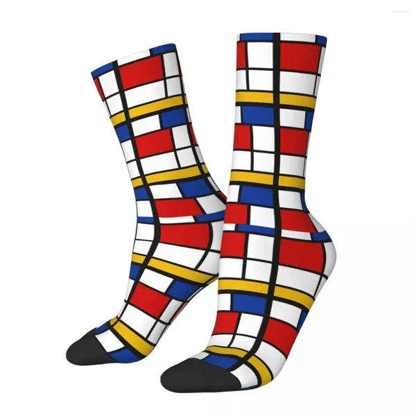 Meias masculinas de Stijl Mondrian inspirou compras geométricas 3D Print Boy Girls Meio-Calf Meio