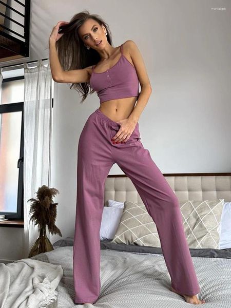 Kadın pijama Marthaqiqi Seksi femme pijamalar seti spagetti kayış tankları Nightwear mahsul üst gece pantolon gündelik ev kıyafetleri kadınlar