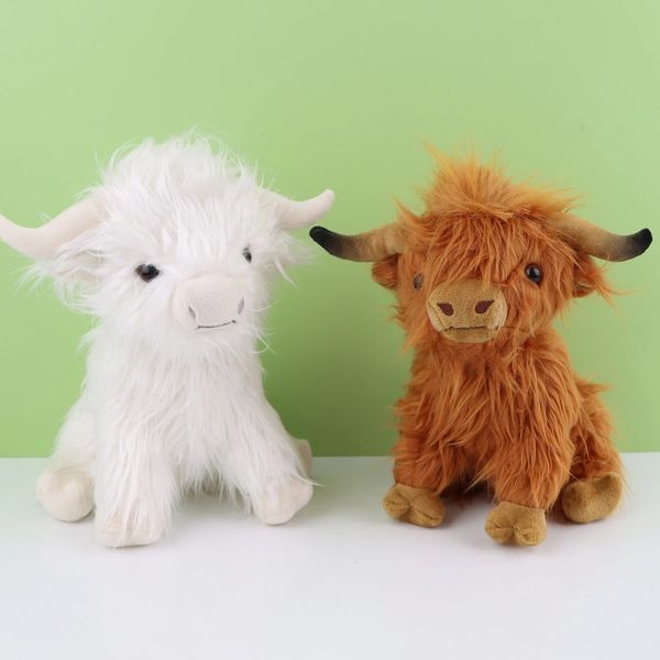 29 cm Kawaii Simulation Highland Cow Animal Plüsch Puppe Weichgefüllte Creme Highland Vieh Plüsch Spielzeug Kyloe Plushie Geschenk für Kinder 231221