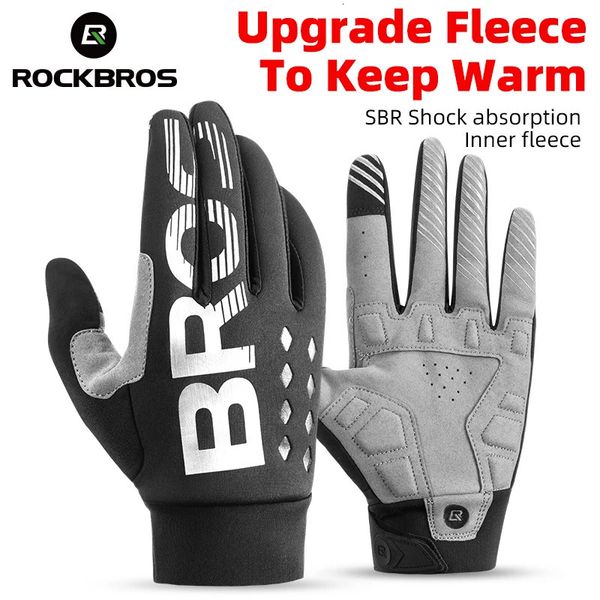 Rockbros Winter Warm Gloves сенсорный экран езда на велосипеде Full Finger MTB Bike Non Slile Silicone Thermal Thermal 231221