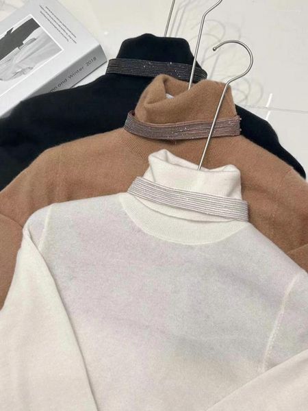 Maglioni da donna in lana cashmere miscelato abiti autunnali e invernali per donne maglione in fondo a mezzo dolcevita versatile