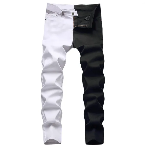 Erkekler Kot 2024 Moda düz bacak elastik ince uyum sıska renk blok erkekler pantolonlar rahat hip hop denim pantolon
