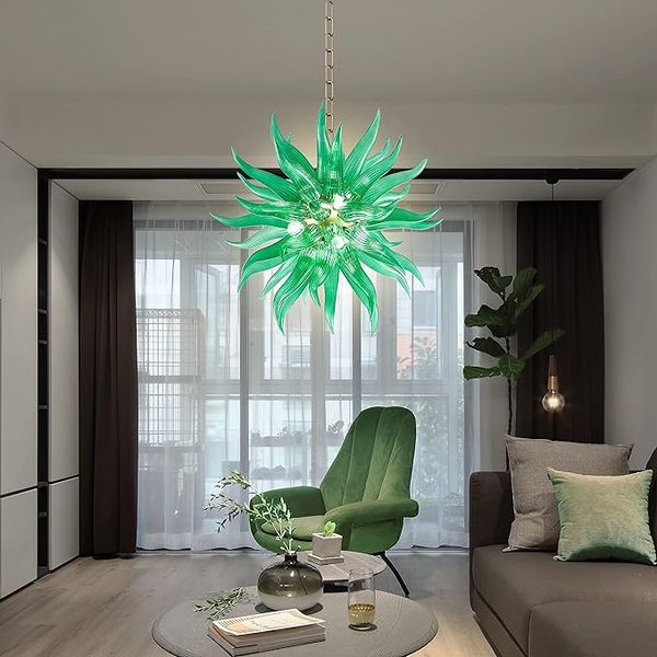 Longree romance moderno lustre verde Lustre de vidro Murano soprado à mão Lâmpadas suspensas de design ocidental adequadas para salões de hotéis e corredores de vilas