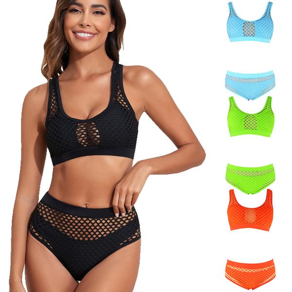 2023 New Swimsuit Europe e America Cross Border Three Piece Bikini Sexy Slimming Mesh Hold Split Swimsuit