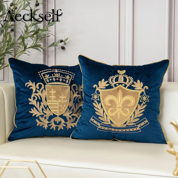 Aecksf luxury europäische Stickerei Velvet Kissen Cover Home Decor Navy Blue Gold Beige Schwarzes Wurfkissen Fall 231221