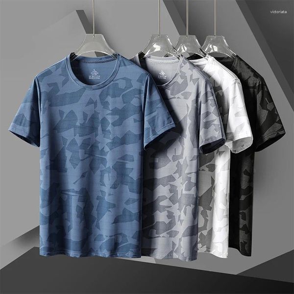 Herren -T -Shirts 2023 Sommer Elastizität Schnell trockener T -Shirts Männer lässige Kurzarm Sportbekleidung T -Shirt Ice Seidentimen atmungsaktive männliche Tarntee