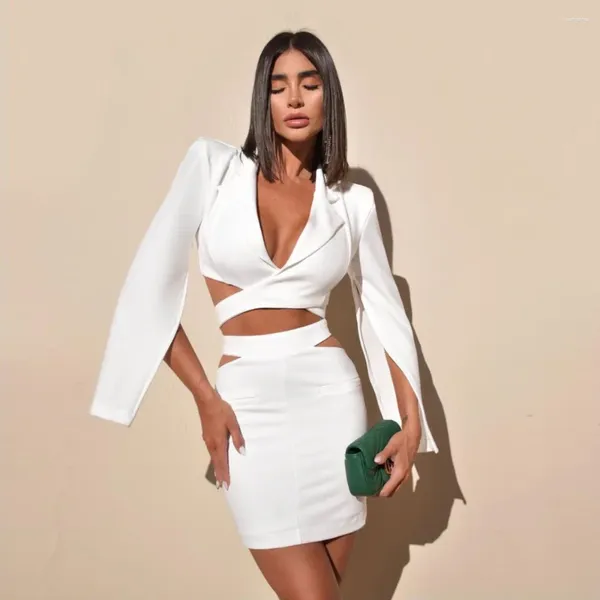 Arbeitskleider weiße Frauen -Sommeranzug Crop Top Sexys Röcke 2 -Stück -Sets elegant und hübsch für das offizielle Festival -Outfit für Prom.