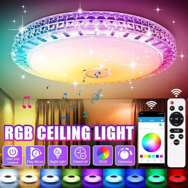 Luzes LED teto leve controle de aplicativo inteligente RGB Música Lâmpada de teto Bluetooth Sala de recreação de vida interior Bedroom Light110/220V