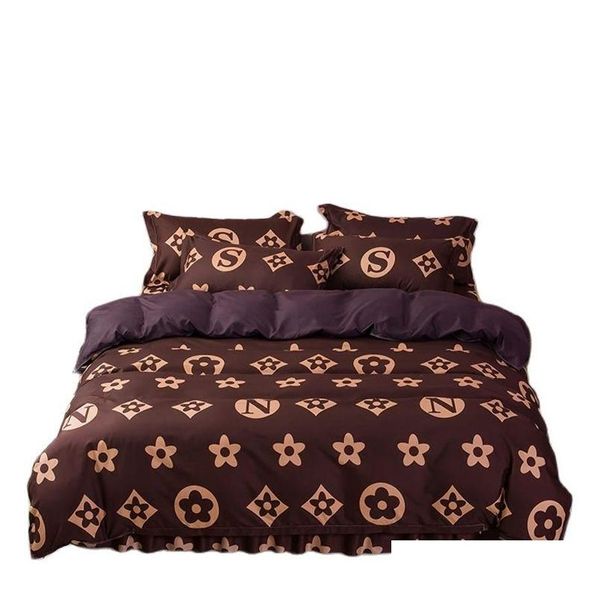 Set di biancheria da letto di lusso Duvet er foglio foglio cuscino Breve striscia fl King Queen Twin Times 211021 Consegna a goccia DHPG9