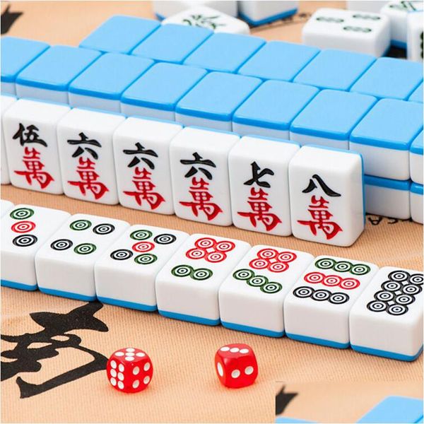 Puzzles Mini Mahjongs Board Game Conjunto de 144pcs tile clássico tradicional chinês Dominos Travel Pink 230621 Drop Toys Gifts Dhu5i