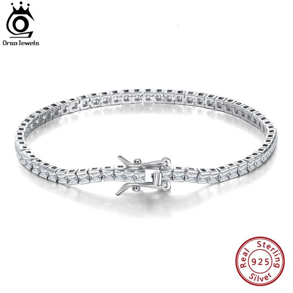 Orsa Jewels 925 STERLING Gümüş 2mm Tenis Bileziği Kadınlar Moda Prenses Kesme CZ Çar Mücevher Sabit Mücevher SB144 231221