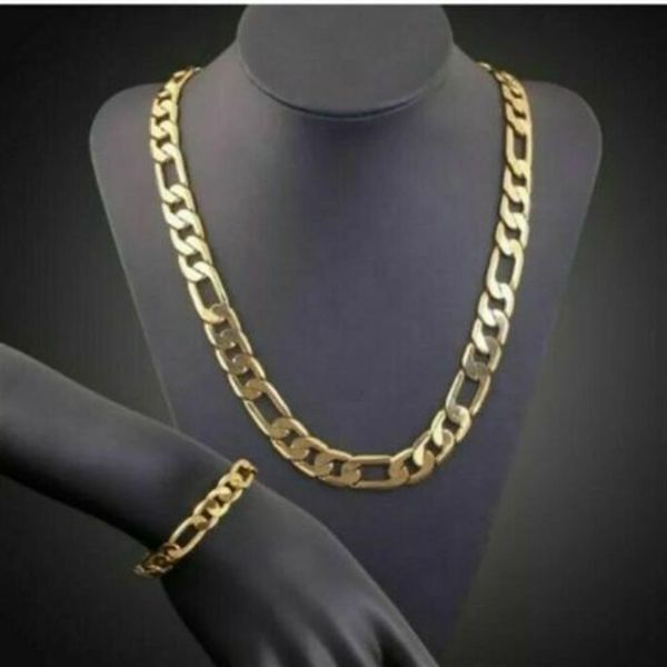 24 CT Gold Plated Figaro Cu Rb Chain Conjunto 20 '' NECLACE 8 5 BRACELET295E