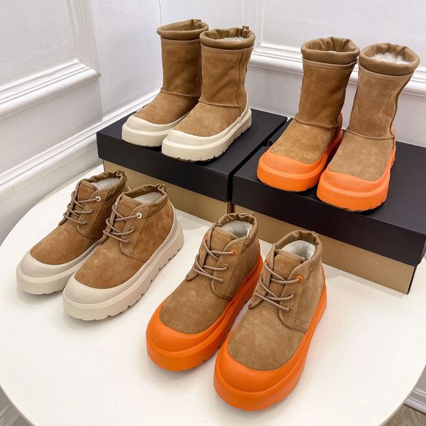 Дизайнерские снежные ботинки роскошные ботинки на лодыжке стильные классические оранжевые шнурки повседневная обувь стекает и телля