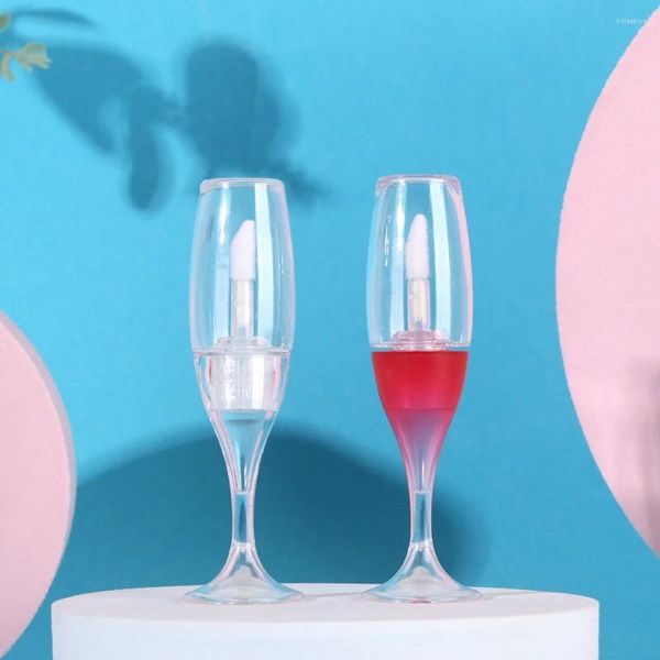 Speicherflaschen 5pcs kreative Mini Weinglas Form leerer Lipglossrohr nachfüllbar Glasurbehälter Probe Fläschchen rosa weiß