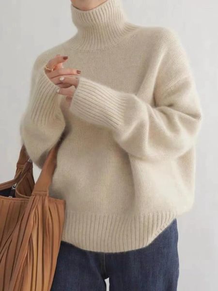 Kadın Sweaters 2023 BUTLENECK Saf Kaşmir Gevşek Sweater Kalınlaştırılmış Sonbahar ve Kış Yün Jumper Temel Temel Baskı