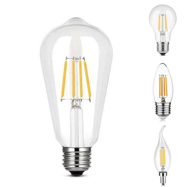 Glühbirnen Edison LED -Glühbirne E27 E14 Vintage Light 220 V 4W warmes weißes Wolfram transparentes Glasenergiesparung Sicherheit3094