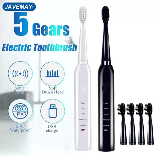 Ultraschall Sonic Electric Zahnbürste wiederaufladbare Zahnbürsten waschbare elektronische Whitening -Zähne Erwachsener Timer Javemay J110 231222