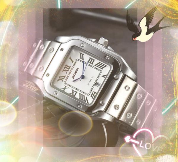 Berühmte luxuriale Männerquadratische Römische Panzer -Zifferblatt Uhr sehen Sie zwei Pins Design Männer Beobachter Watch Edelstahl Leder Handband Set Auger Super -Quarz -Armbanduhr Geschenke